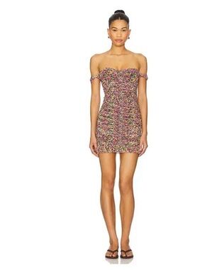AFRM Off-Shoulder Floral Ruched Mini Dress - Maroon Duski